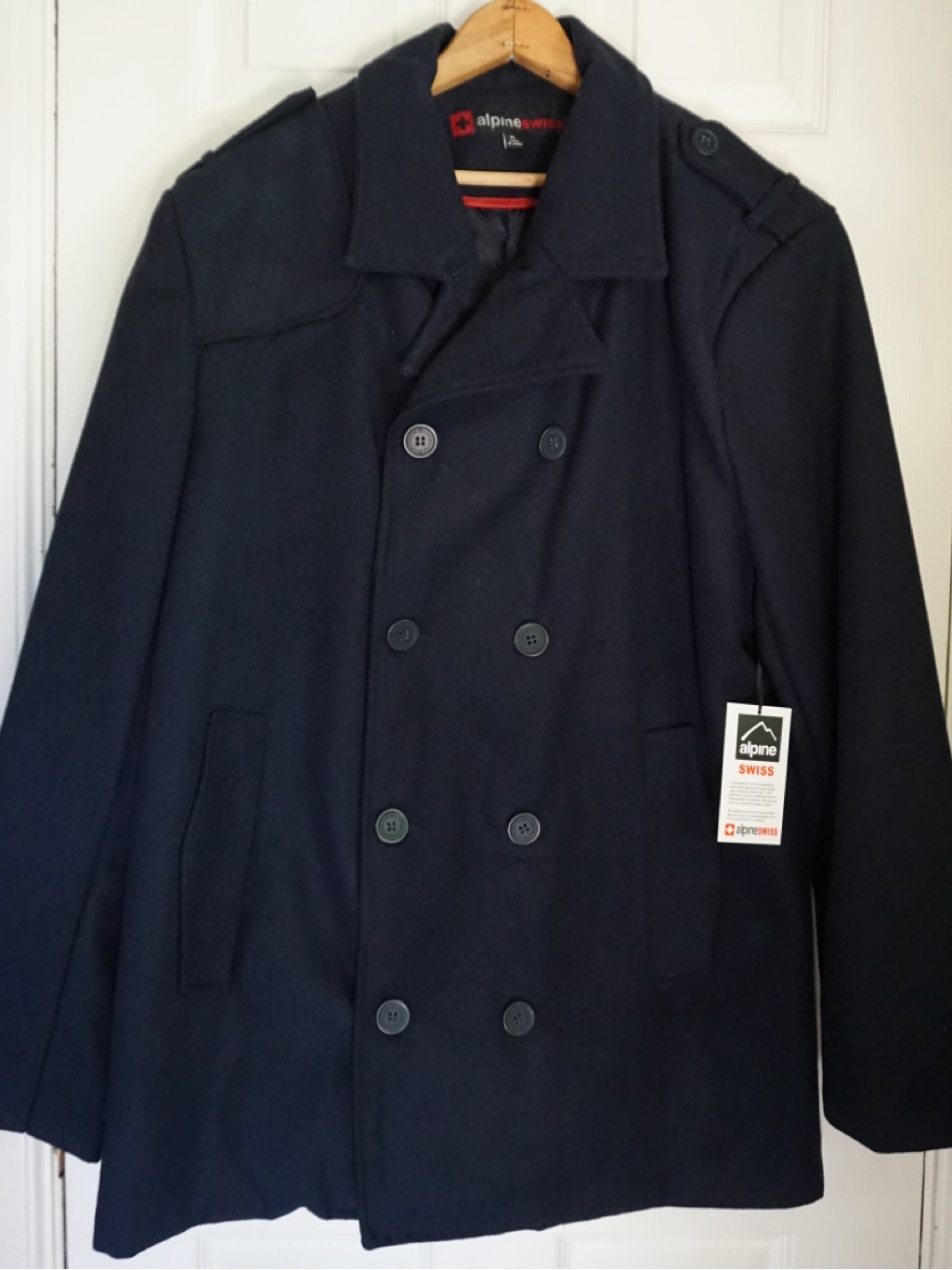 Alpine Swiss Navy Double-Breasted Wool-Blend Pea Coat Men’s Xl